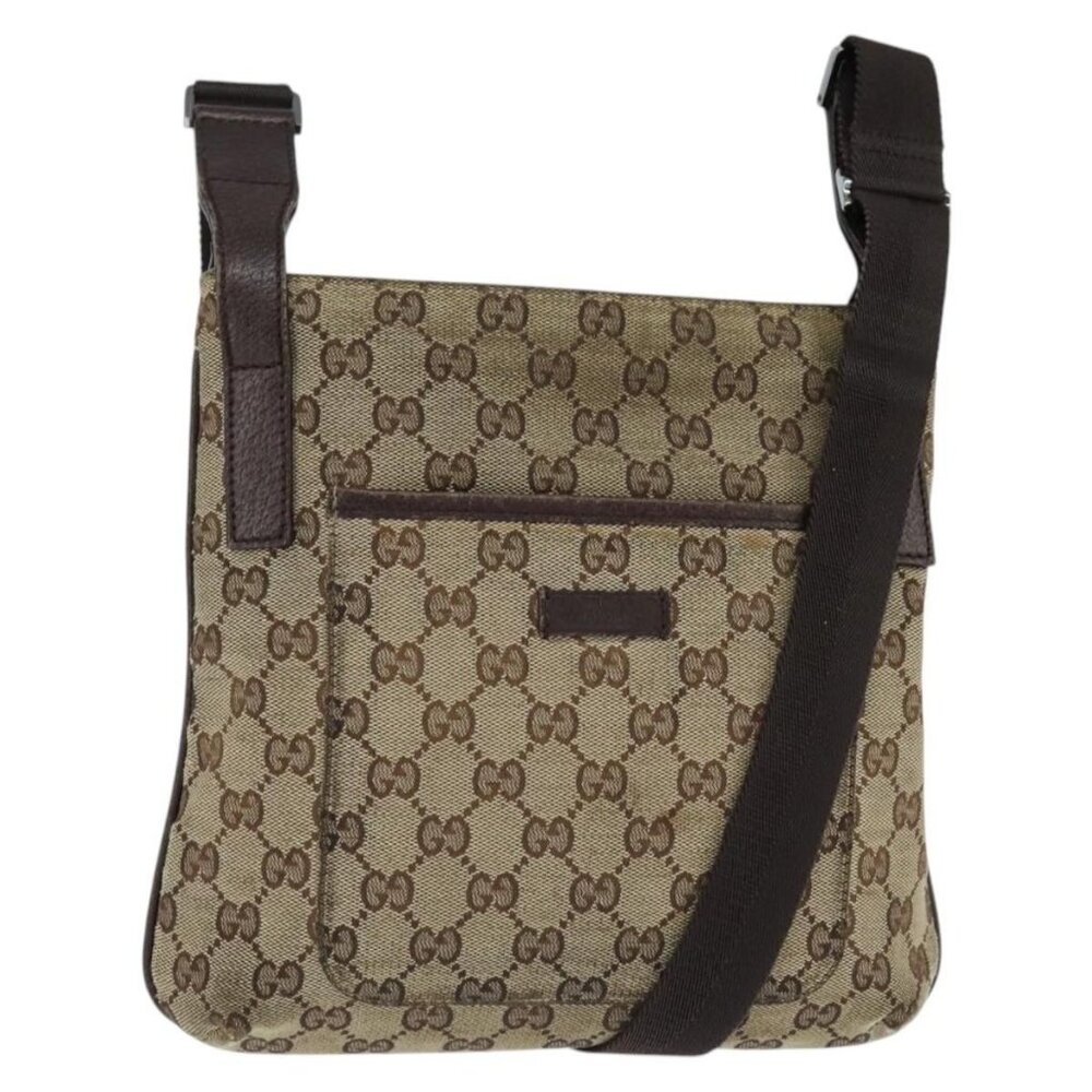 Authentic GUCCI GG Canvas Shoulder Bag Beige Silver 122798
